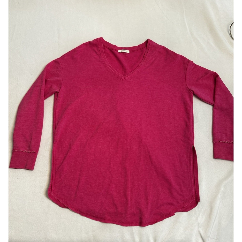 Z Supply long sleeve tee in Pink- size M Frayed Hems Cotton Blend V Neck
